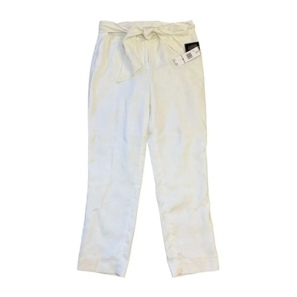 NWT Jones New York 100% Linen Pants White Tie Belt Sz. 12 Crisp Lightweight